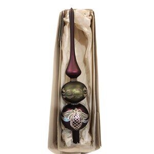 Christmas Deep Burgundy, Purple, Green, Acorn design Hand Blown Tree Topper